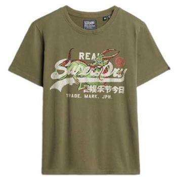 T‑shirt vert vintage Superdry pour femmes, coupe ample, coton, taille XL