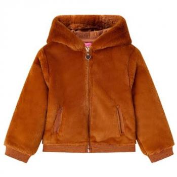 Giacca con Cappuccio per Bambini in Pelliccia Sintetica Cognac 92