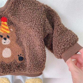 Vêtement bébé à capuche, en laine, style cartoon ours, automne-hiver 9332