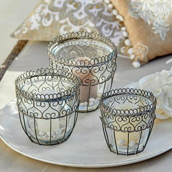 Windlichter Soufia, 3er Set in Grau-Transparent