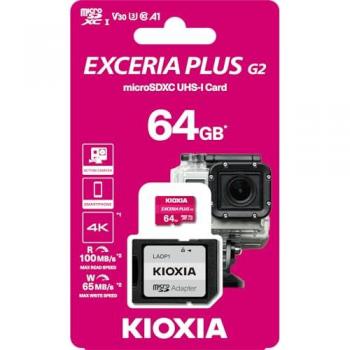MicroSD Kioxia 64 GB U3 V30, 100 Mo/s, adaptateur inclus