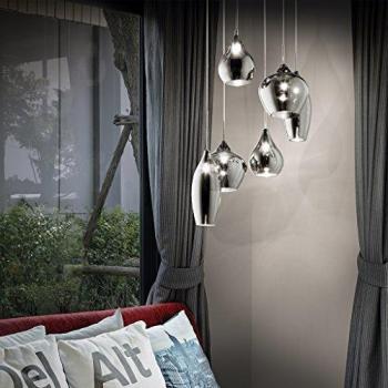 Modern 6-Bulb Chrome and Smoke Flush Mount Hanging Light with Soft Globe Shades