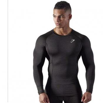 Sport Réquin Compression T‑shirt Homme – Long manches, coupe ajustée, évacuation de l’humidité