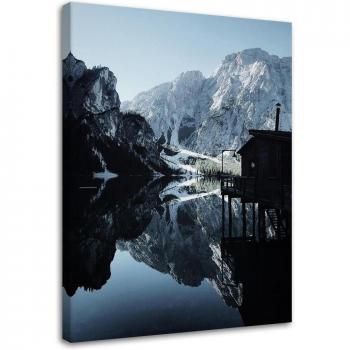 Canvas schilderij Lago de Braies 40x60 blauw