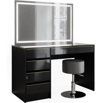 Specchio LED Integrato: Tavolo Lavabos Vicco Sherry Nero 120 cm con Sgabello