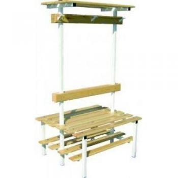 Banco Vestuario Doble con Zapatillero, Percha y Estante Superior