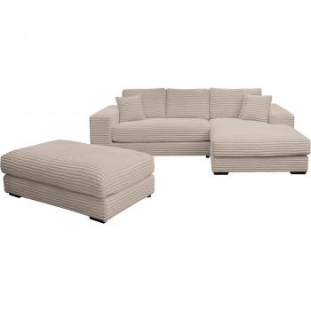 WERK2 Polstergarnitur „Eden“ L‑Form + Sitzhocker – Cord, taupe