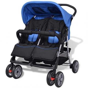Twin Infant Stroller, Steel Blue and Black