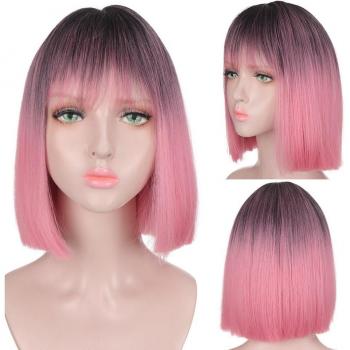 SHANGKE Colored Synthetic Wigs for Women (Black/Green/Pink)