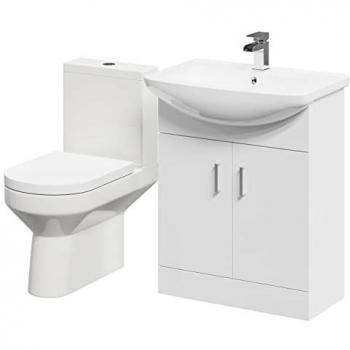 Two‑Door Neiva Gloss Vanity Unit (650mm) with Open‑Back Toilet – White Finish