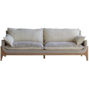 Tikamoon Eichenholz‑Sofa Woodnest 3‑Sitzer mit Leinenüberzug