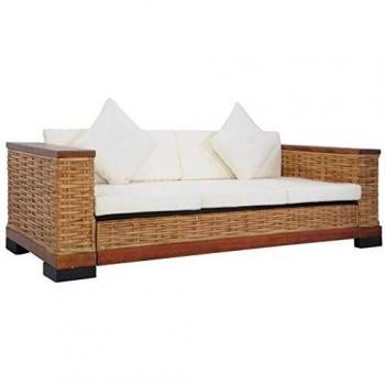 Divano a 2 Posti con Cuscini in Rattan Marrone