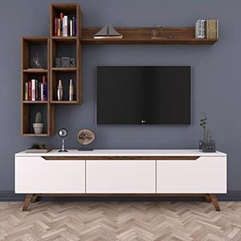 Ensemble Meuble TV Leff, style blanc + bois noir