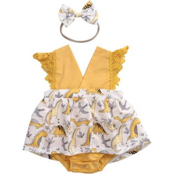 Short Sleeve Floral Romper with Headband for Infant Girls (0-24 Months)