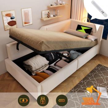 Soffiato letto contenitore con LED e porta USB 90x200 cm