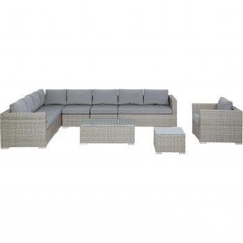 Set da Esterno Divano Angolare Finto Rattan Grigio e Tavolino 8 Posti Xxl