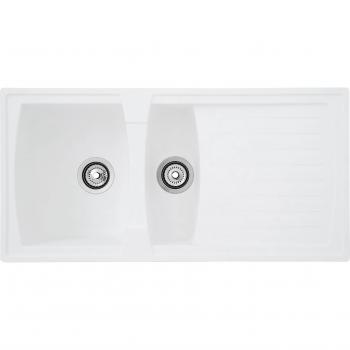 Evier à double bac Respekta – Boston – Métal – Blanc – 100 × 50 cm