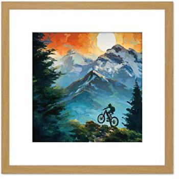 Trailblazer Vista: Mountain Cycle in Sunset Glow, Wooden Frame