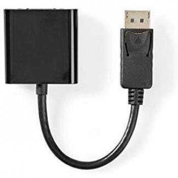NEDIS Adaptateur DisplayPort 1.2 VGA Femelle 15p Plaqué Nickel Droit 0.20 m Noir