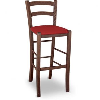 Tabouret Élégant H 73 cm en Noyer Foncé et Rouge
