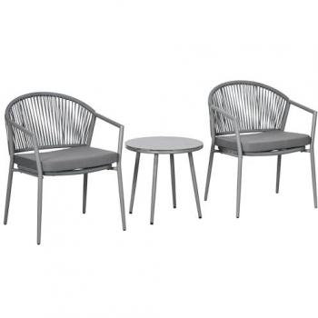 Espace lounge jardin – 2 fauteuils, table basse en verre trempé