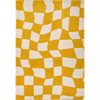 Tapis années 70 motif damier jaune 160x230