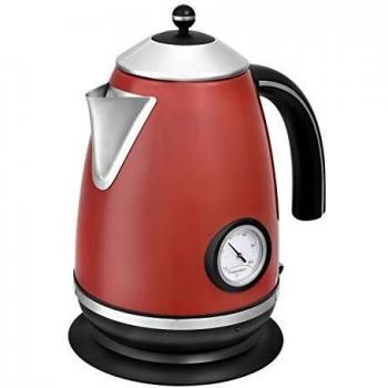 Bollitore Elettrico Retro Kalorik JK 1046 R, 2000W, 1.7L, Rosso con Termometro Integrato e Finiture in Acciaio Inossidabile