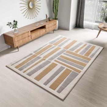 Alfombra de Pelo Corto Geométrica Beige/Gris 133x190 cm
