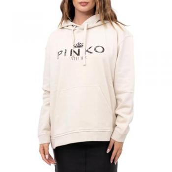 Pinko felpa da donna bassani con cappuccio e logo tinto crema