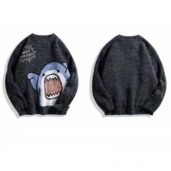 Jumper crew neck « Requin bande dessinée » – oversize, noir