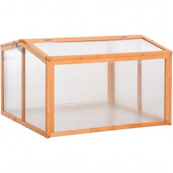 Outsunny Wetterfestes Holz-Polycarbonat Frühbeet Treibhaus, Orange, 90x80x58cm für Gartenpflanzen & Gemüse
