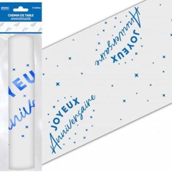 Chemin de table décoratif bleu 5m
