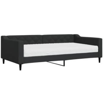 Sofá de dos usos con colchón tela negro 100x200 cm