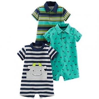 Carter’s 3-Piece Romper Set for Infants – Blue Stripe, Turquoise Dino & Gray Navy (0‑3 Months)