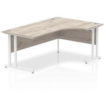Impulse 1800mm Right Crescent Desk Grey Oak Top White Cantilever Leg I003529