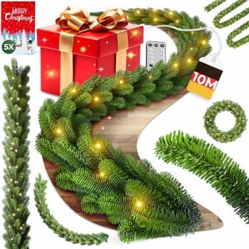 KESSER® Winterzauber‑Girlande 10 m – naturgrün, Schnee-LED, Fernsteuerung