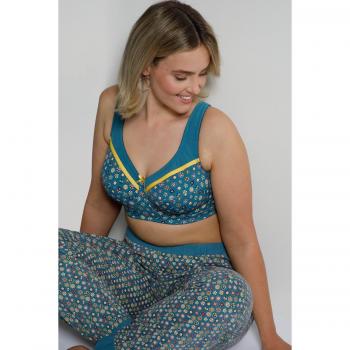 Floral Graphic Wirefree Support Bra, Plus Size 46G, Ulla Popken, turquoise