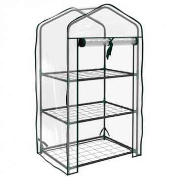 Serre de jardin balcon 3 niveaux en métal thermolaqué vert avec housse transparente