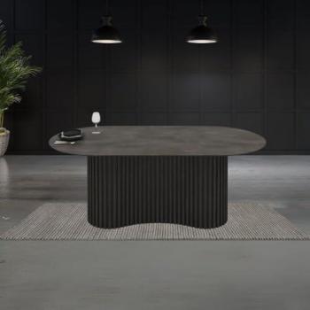 Tavolo Fisso Oscar 200x100x76H – Piano Effetto Marmo Ardesia Opaco con Base Legno Nero