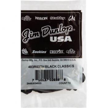 Dunlop Guitar Picks, Celluloid, Thin, Black, 72-Pack