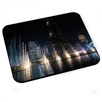 Tapis de souris « Tour de Dubaï et fontaine en crépuscule »