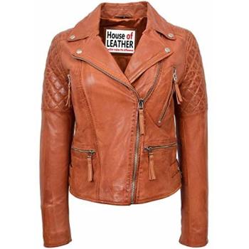 House of Leather Women's Claudia Leather Biker Jacket – 20 Black & Tan, 14