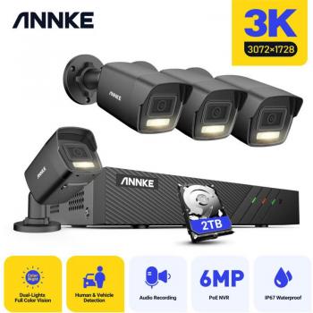 Annke Système de Caméra Sécurité 5MP 8CH POE – 4 Caméras Nuit couleur, Intempéries IP67, Audio, Mouvement, 2 TB