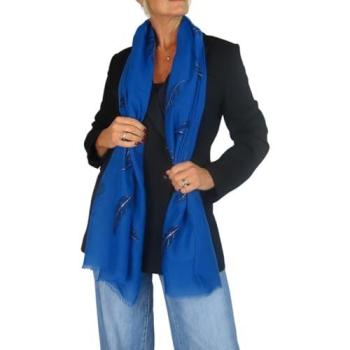 Lightweight Royal Feather Print Scarf w/ Gold Lurex