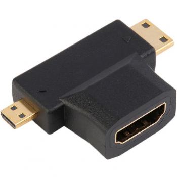 Adaptador HDMI Tipo D a HDMI Tipo A Hembra y Mini HDMI Tipo C Macho