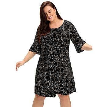 Sheego 3/4‑Ärmel Druckkleid „Large Sizes“, schwarz gepunktet, 100% Viskose, Gr. 46