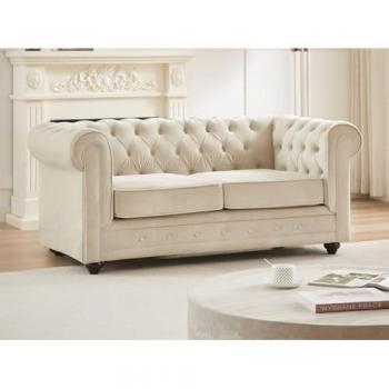 Sofá de 2 Lugares en Terciopelo Beige Chesterfield Premium
