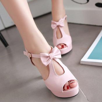 Sandalias de cuero Sagace para mujer, tacón alto, plataforma sólida y hebilla con lazo