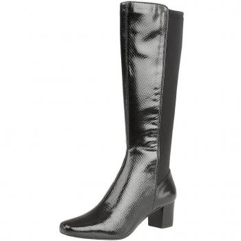 Shiny Black Snake Print Lotus Dorada Women's Long Boots