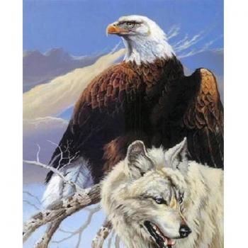 Création Diamant : Aigle et Loup 20x30CM